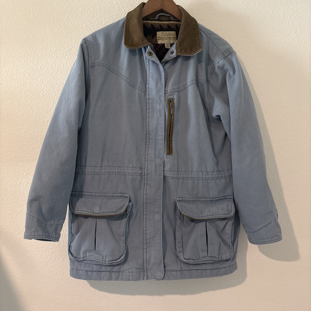 Cabelas Chore Barn Coat Jacket Women's Large Blanket Lined Light Blue Workwear
